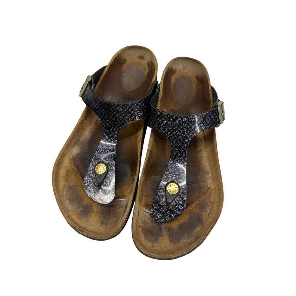 Birkenstocks Gizeh Shiny Sandals Sz 40 Python Snake Black Sz 9